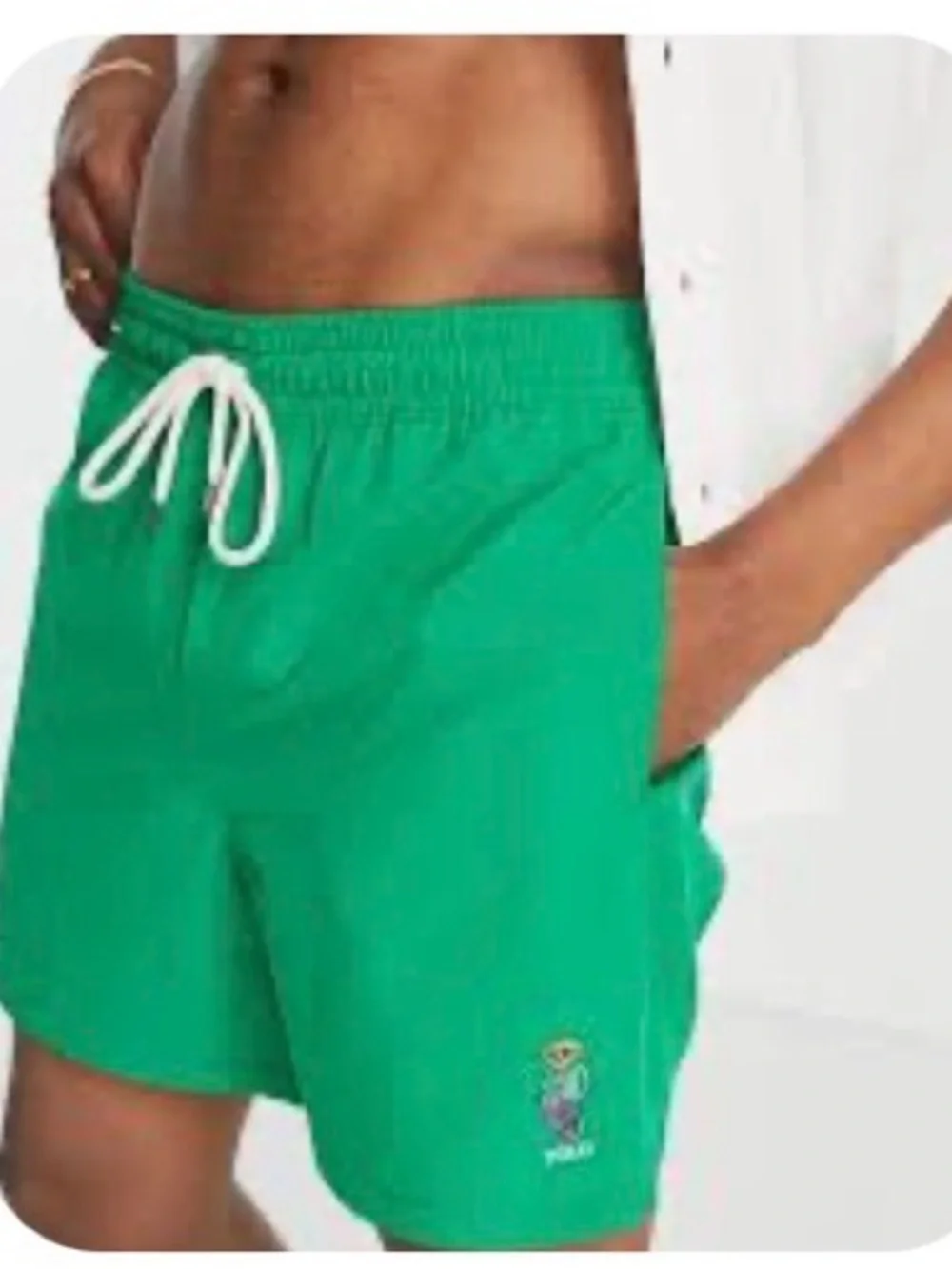 Polo by Ralph Lauren Green Swim Trunks with Polo Bear Embroidery